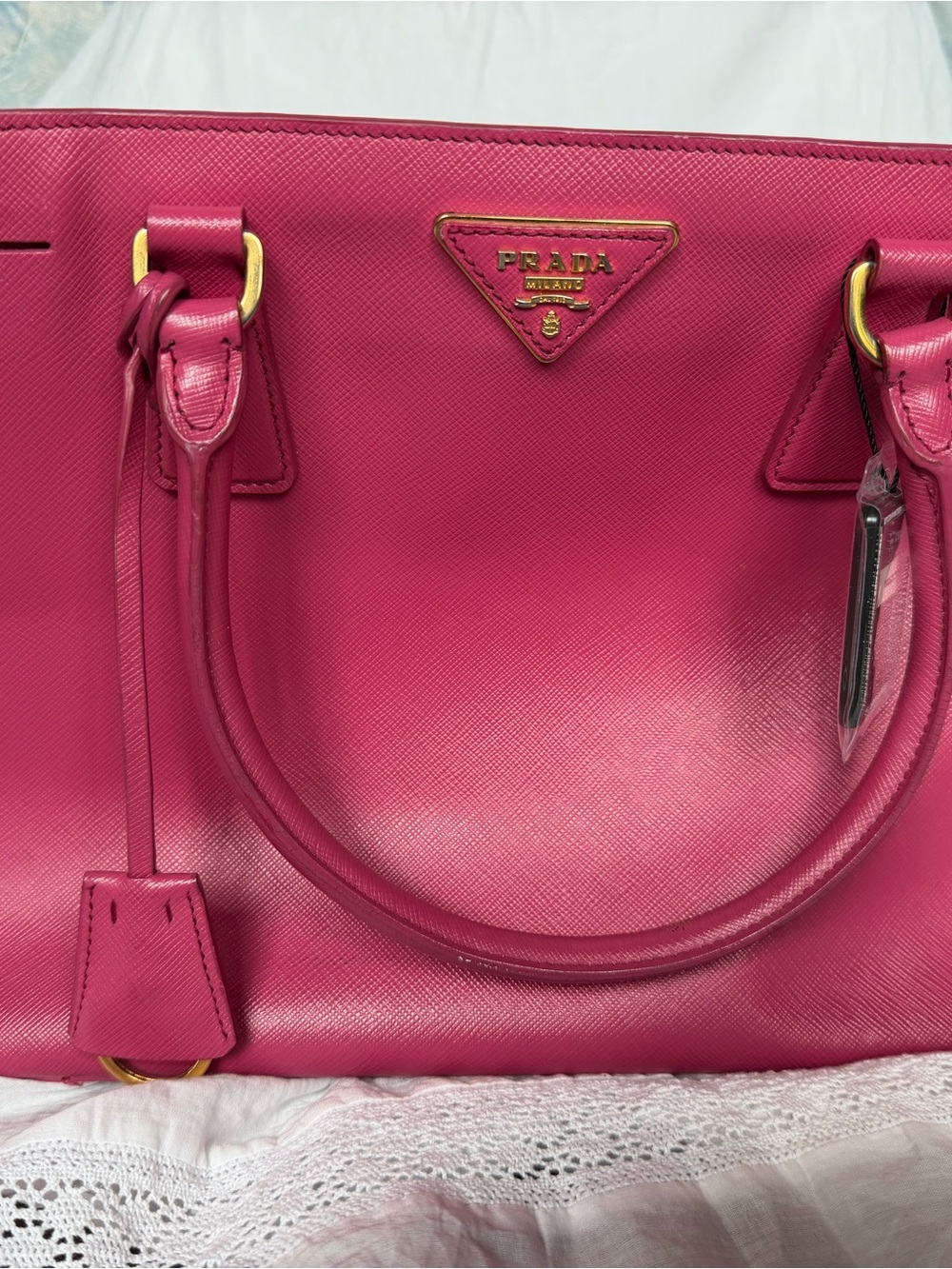 Prada Saffiano Leather Shoulder Bag - Raspberry Pink with Gold Hardware